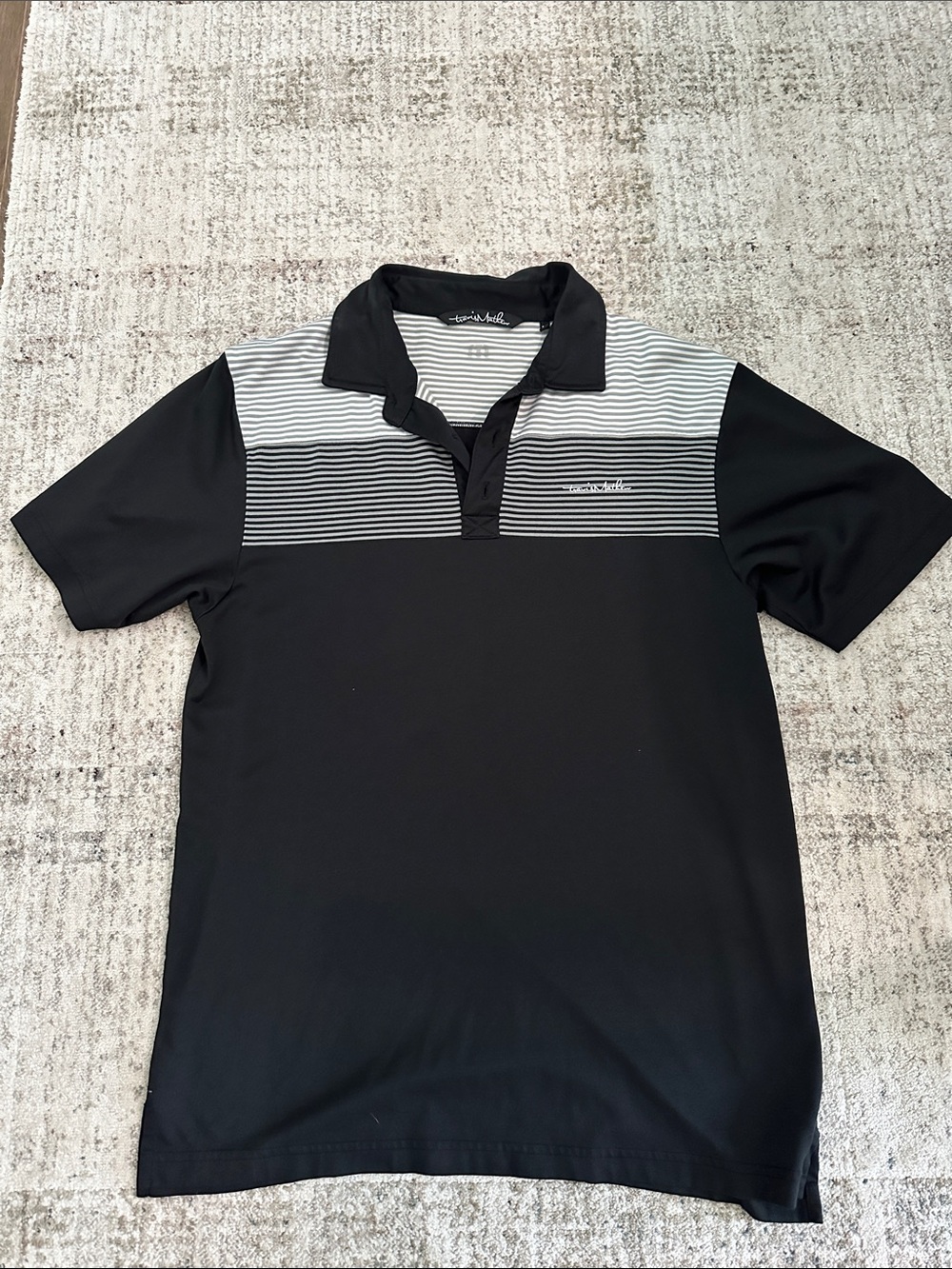 Travis Mathew Black Striped Chest Polo Shirt - Men